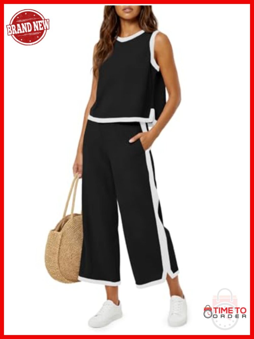 Sleeveless Wide Leg Capri Tracksuit - Lounge Set - 2 Piece Outfit